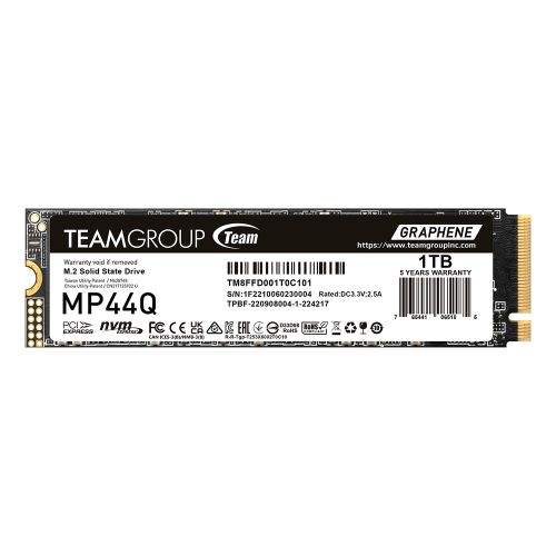 TEAM 1TB MP44Q M.2 NVMe Gen4 SSD with heat dissipating graphene label, PCIe4, and 7000/5900 MB/s speeds TEAM 1TB MP44Q M.2 NVMe Gen4 SSD with heat dissipating graphene label, PCIe4, and 7000/5900 MB/s speeds